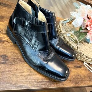 La Milano Premium Grain Leather Oil-Rub Black Ankle Boot*side Zipper+Buckle